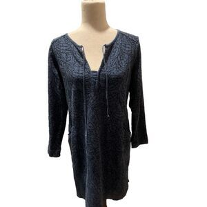 Poetry Dress Shift Blue‎ Heavy Hemp Cotton Lagenlook Tunic Sheath 10 Large Med